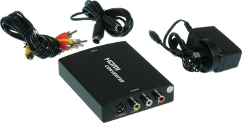 ProquipDigital 17HHDMI2AV HDMI to composite/S-Video converter in black compact housing, supporting 1080p input to analog output for legacy TVs