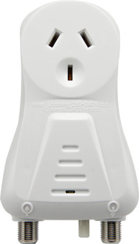 Kingray KDA20 TV signal amplifier in shielded housing with F-Type connectors and piggyback plug, 20dB gain for FTA digital TV