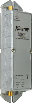 Side view of Kingray SAT25S gain distribution amplifier, 950-2400 MHz satellite amp with test point for simple tuning
