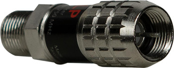 Close-up of Kingray FL694LP F-Male to F-Female ports, 55dB rejection at 750 MHz for HD FTA viewing