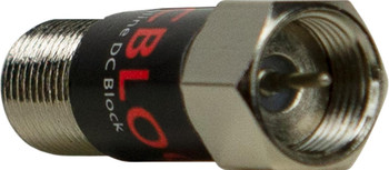 Close-up of Kingray KDC Block F-Type ends, 100V DC blocking for clean signal flow in FTA setups