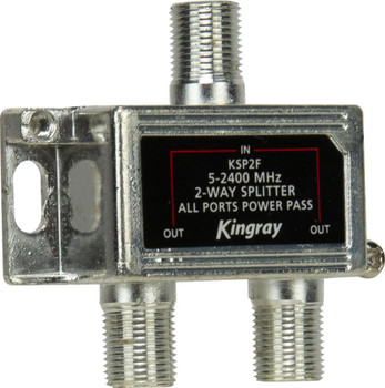 Side profile of of Kingray KSP2F input and two power-pass outputs, easy F-Type connections for balanced splitting