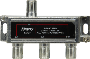 Kingray KSP3F 3-way splitter in small zinc housing with F-Type ports, easy divider for home TV and satellite sharing