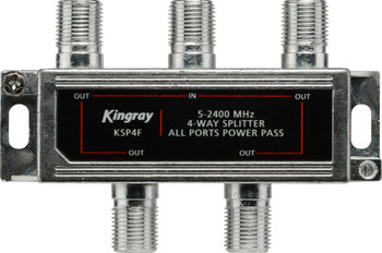 Kingray KSP4F 4-way splitter in compact zinc housing with F-Type ports, straightforward divider for home TV and satellite signals