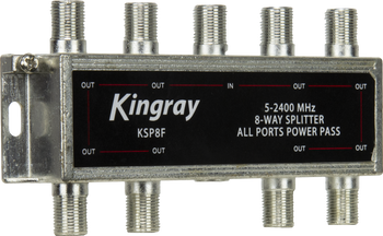 Side view of Kingray KSP8F input and eight power-pass outputs, simple F-Type setup for even sharing