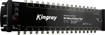 Side Close-up of Kingray KAT32F 14dB gain dials and 11dB satellite equalization, 20dB test point for quick adjustments
