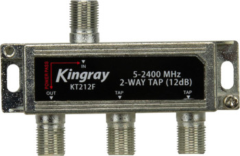 Kingray KT212F 2-way 12dB tap in zinc die-cast housing with F-Type ports, simple splitter for home TV signal sharing