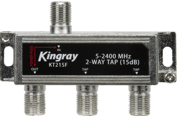 Kingray KT215F 2-way 15dB tap with F-Type connectors, zinc die-cast for 5-2400 MHz TV/satellite signal branching