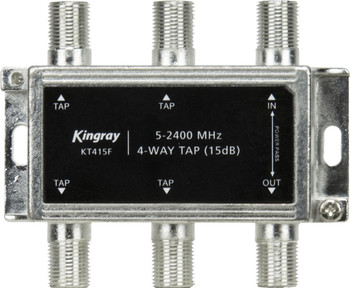 Kingray KT415F 4-way 15dB tap featuring F-Type ports, zinc die-cast housing for 5-2400 MHz TV/satellite signal splitting