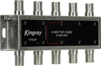 Kingray KT816F 8-way 16dB tap with F-Type connectors, 5-2400 MHz passive splitter for TV/satellite distribution