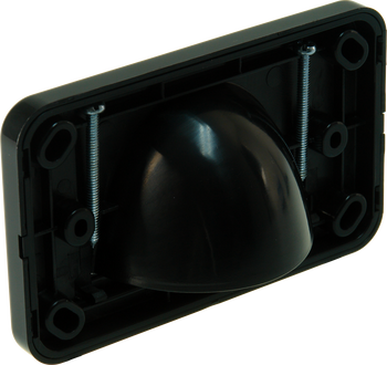 Side angle of Digitek black reverse media plate highlighting inward bullnose design and robust ABS construction