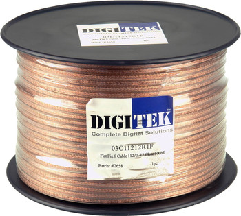 Digitek 100m AWG16 speaker cable on easy-dispense reel, flat profile for under-rug audio installations