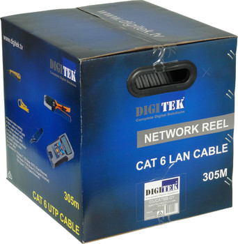 Digitek CAT6 305-meter grey ethernet cable in convenient reel-in-box display packaging, RCM approved
