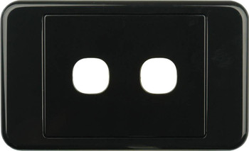 Front view of Digitek 2 gang wallplate black, no mechanism