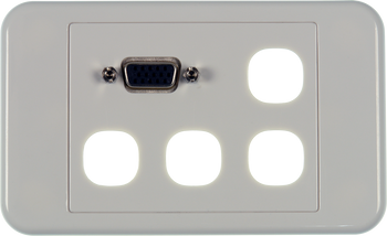 Front view of Digitek VGA female to VGA female 4-gang wallplate