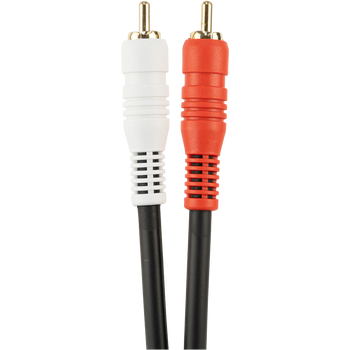 Close view of red and white RCA male plugs on Digitek coaxial audio cable