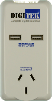 Digitek single outlet surge protector with 2 USB ports