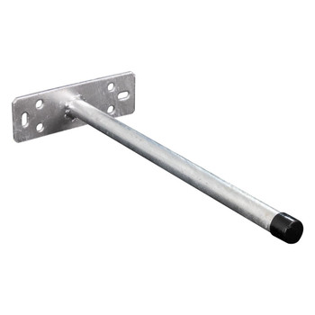 Close-up view of the Hills Antenna Eave/Wall Bracket 14DWB18GAL showing galvanized silver finish and 25mm mast clamp for secure antenna mounting