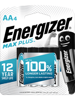 Energizer Max Plus Advanced X91RP4T 1.5V AA Alkaline Battery 4 pack in retail packaging