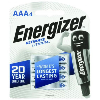 Energizer L92BP2T 2-pack batteries in original blister packaging, highlighting the brand logo and device compatibility icons for digital cameras and smart home devices