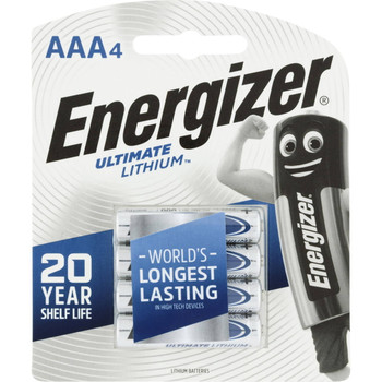 Pack of four Energizer L92BP4T Ultimate Lithium AAA batteries, 1.5V