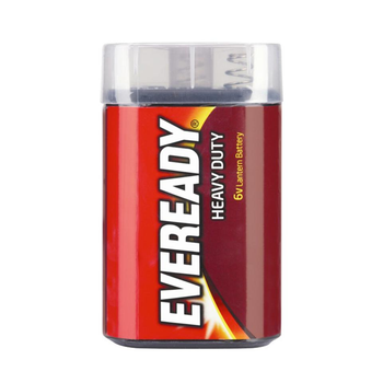 Eveready Zinc Manganese 6V battery powering a handheld lantern, emphasizing reliable performance for emergency lighting