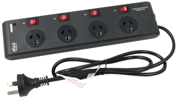 Hills Antenna 4-outlet powerboard black (09HPB-4-IS/BLK) with illuminating individual switches