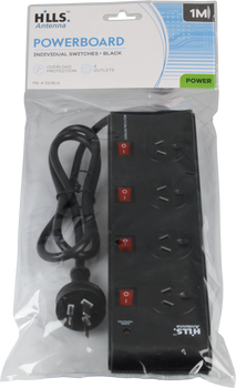 Hills Antenna4 way individually switched powerboard black (09HPB-4-IS/BLK) in hang sell packaging