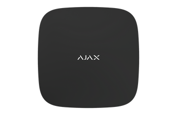 Black Ajax ReX Range Extender connected to Hub 2, boosting Jeweller signal up to 1.8 km for enhanced security