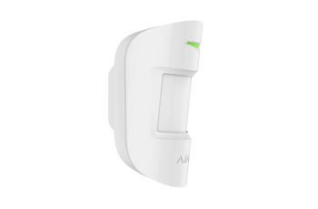 Side view of Ajax MotionProtect white PIR detector ignoring pets up to 50cm tall, with false alarm prevention algorithm