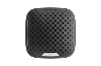 Black Ajax StreetSiren 2-way wireless outdoor siren with LED strobe and 113 dB buzzer for security alerts