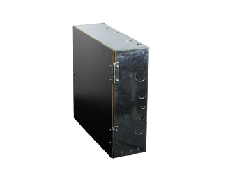 Side profile of Digitek 27MR1818U-6 galvanised steel panel, highlighting IP20 rating and M5 earth stud for grounding