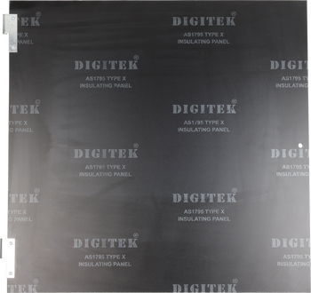 Close-up of Digitek 27MP2424UH pre-fitted hinge on insulating panel, highlighting secure mounting for 27MB2424UA meter boxes