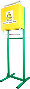 Digitek 27MBTSE-STAND green powder-coated steel stand assembled with Digitek 27MBTSE-BOX temporary meter box