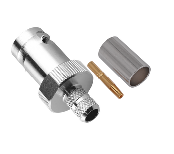 Side view of the durable Hills Antenna BNC female connector with low VSWR specs, designed for 50 Ohm LL240 coax cable in high-frequency applications