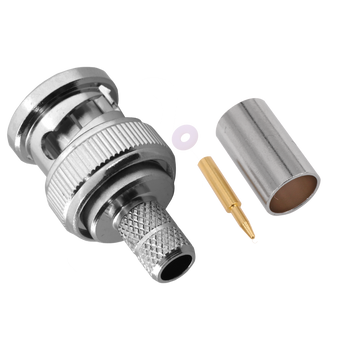 Side view of the durable Hills Antenna BNC connector with low VSWR specs, ideal for 50 Ohm LL240 coax cable installations