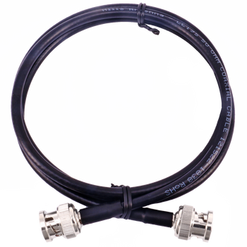 Roll of the black UV-stabilised 1-metre LL195 coax cable with BNC male connectors, ready for short monitoring or test gear plugs
