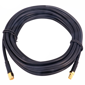 Roll of the black UV-stabilised 5-metre LL195 coax cable with SMA female and male connectors, ready for short antenna or device plugs