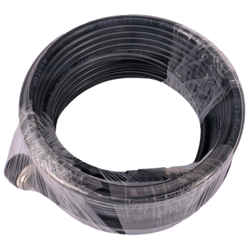 Full view of the black UV-stabilised 10-metre LL240 coax cable with FME female and N male connectors, ideal for versatile antenna or radio ties