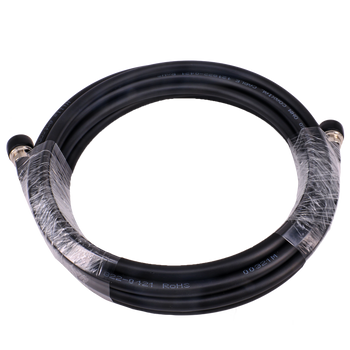 Full view of black UV-stabilised 5-metre LL400 coax cable with N-type male connectors, accentuating robust 10.29mm jacket for dependable antenna bridging