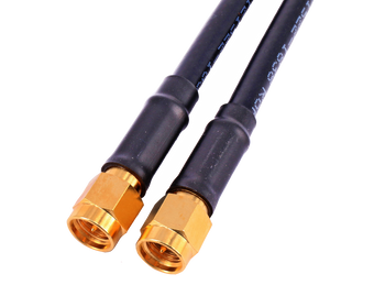 Close-up of Hills Antenna SMA Male connectors on 3m LL195 patch lead, showcasing secure RF mating for WiFi and telecom systems
