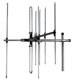 Digitek LTE Series 7 Element YAGI VHF antenna front view with vertical standoff bracket