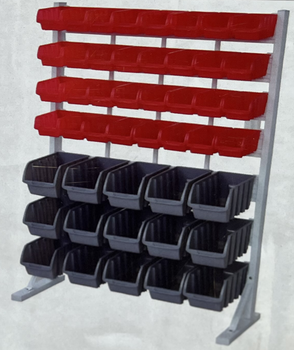 Bulk Bin Storage Rack with 47 PP bins front view