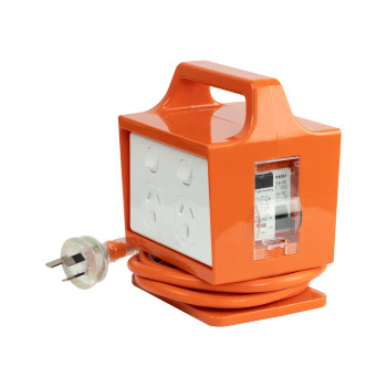 4 Outlet Power Block with RCBO Protection Front Angle Left Facing View