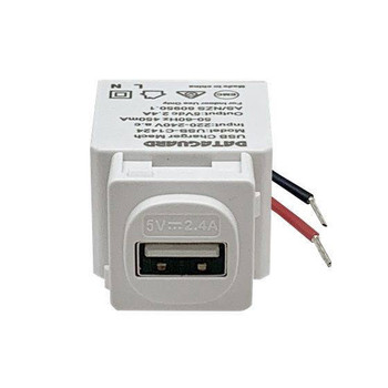 Compact Dataguard USB-A female insert showing 5V/2.4A output for smartphone charging