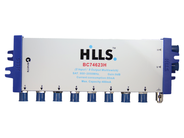 Close-up of Hills Antenna BC74623H one-side 8-output design for cable management
