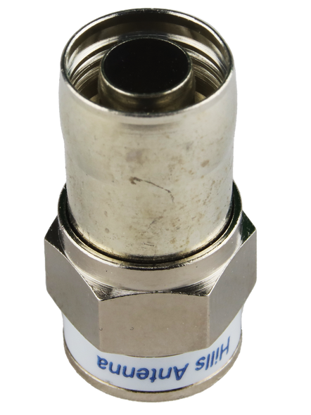 Close-up of Hills Antenna BC80490 360° metal crimp and internal lock spring