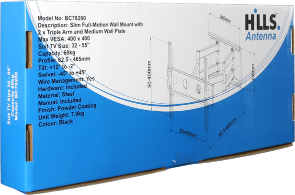 Hills Antenna BC78200 Double Arm Full Motion TV Mount- 32" - 55"