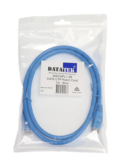 Datatek 1m CAT6 UTP patch lead blue RJ45 network cable