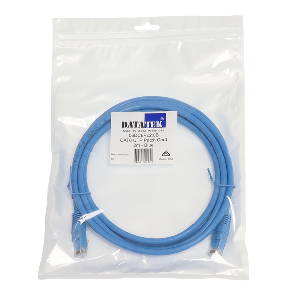 Datatek 2m CAT6 UTP patch lead blue RJ45 network cable